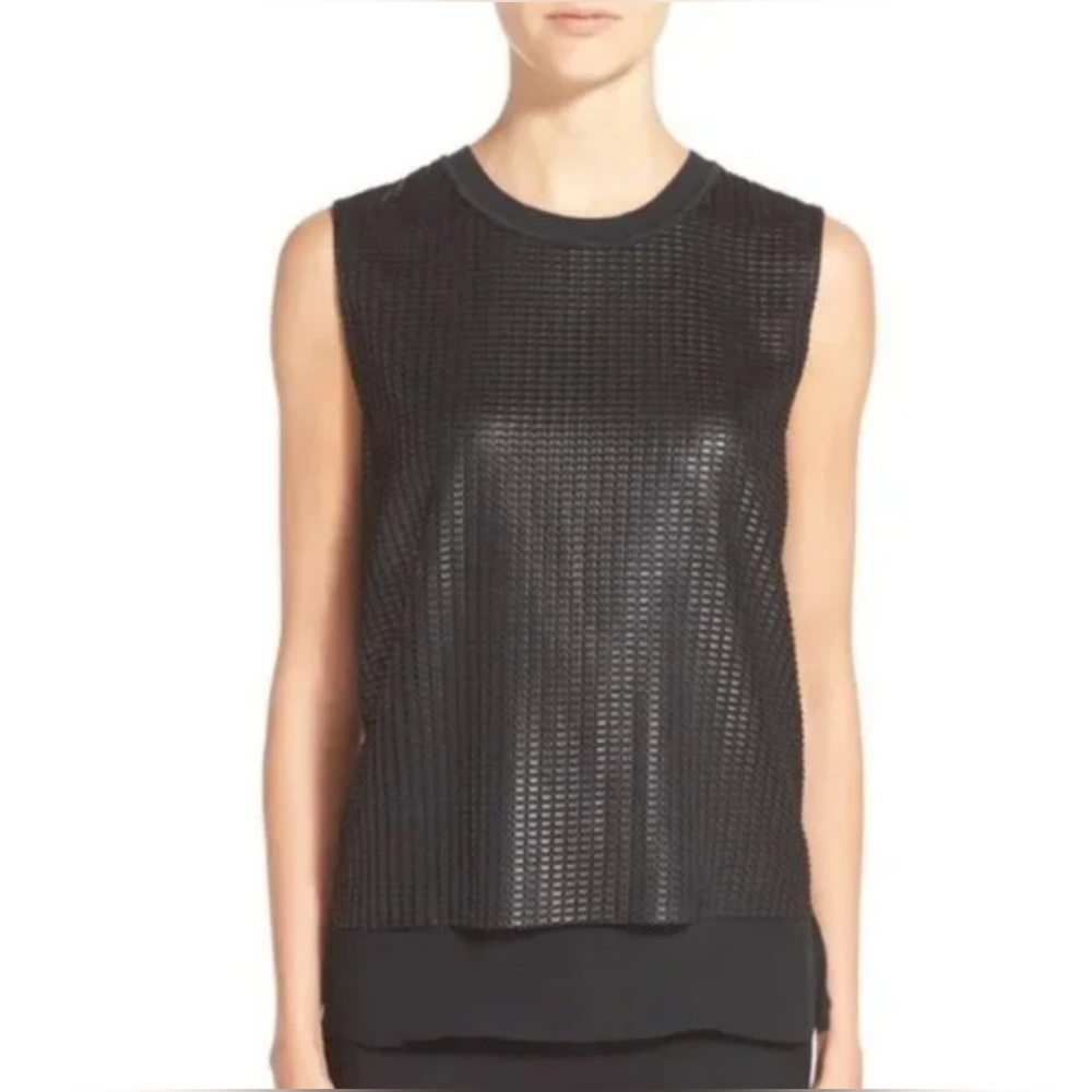 VINCE Sleeveless Mesh Overlay Blouse Silk Black Size Small